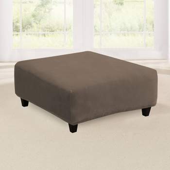 Stretch Pique Square Ottoman Slipcover Taupe - Sure Fit