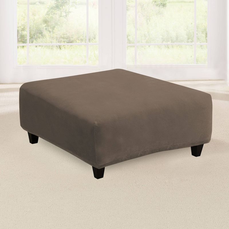 Stretch Pique Square Ottoman Slipcover Taupe - Sure Fit, 1 of 5