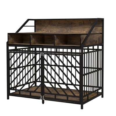 Gulches 43.3 inch Dog Crate Furniture for Large Dogs,Double Door Dog Kennel,Heavy Duty Dogs Decorative Pet House for Large Medium Dogs,Rustic Brown