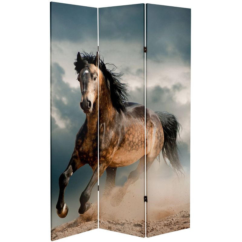 6&#34; Double Sided Galloping Horses Canvas Room Divider - Oriental Furniture, 4 of 8