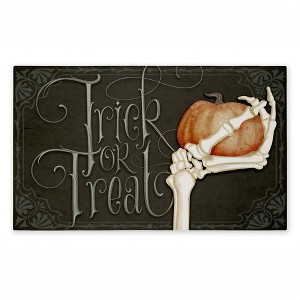 Stupell Industries Trick Or Treat Skeleton Hand Printed Outdoor Door Mat, design by Nicole Tamarin, 18"x30" - 1 of 4