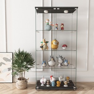 Display Cabinet with LED lights, Tempered Glass Antique Storage Cabinet Bookshelf for Living Room and Bedrooms -ModernLuxe - 1 of 4