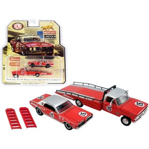 Ford F-350 Ramp Truck & 1967 Mercury T/A Cougar #15 Parnelli Jones Red w/Silver Top 1/64 Diecast Models by Greenlight for ACME - 1 of 4