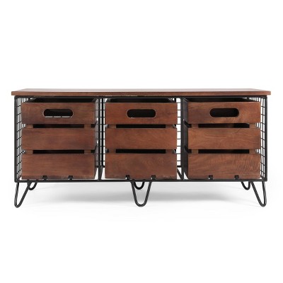 Wilhoit Modern Industrial Handcrafted Mango Wood Storage Bench with Drawers Cafe Brown/Black - Christopher Knight Home