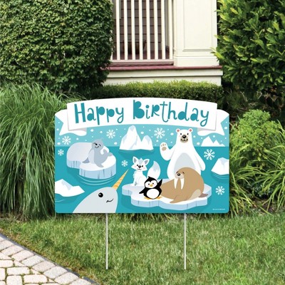 Big Dot of Happiness Arctic Polar Animals - Winter Birthday Party Yard Sign Lawn Decorations - Happy Birthday Party Yardy Sign