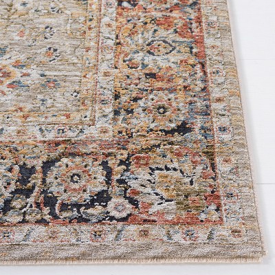 Beige and Rust Hand-Knotted Synthetic Square Rug