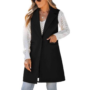 Women's Lapel Wool Imitating Long Vest Sleeveless Jackets Coat - 1 of 4