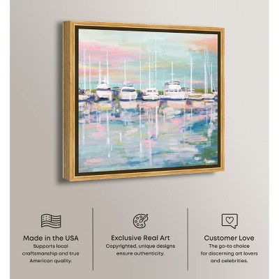 Coastal Dock Sailing Canvas Wall Art with Gold Frame, 13" x 13"