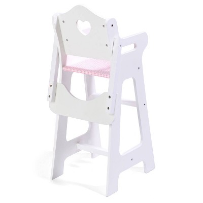 White and Pink Gingham Doll High Chair with Accessories