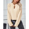 Coolmee Women Vintage V Neck Open Long Sleeve Loose Cable Knit Pullover Sweater - 2 of 4