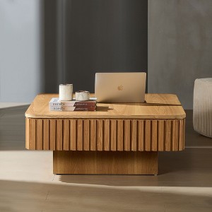 Kumasinova 35.43" Modern Drum Coffee Table with Lift Top,Square Wood Side Table with Hidden Storage,Center Table for Living Room with Safety Features - 1 of 4