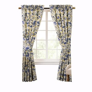 Ellis Curtain Regency 3" Rod Pocket Curtain Panel Pair with Tiebacks Blue - 1 of 4