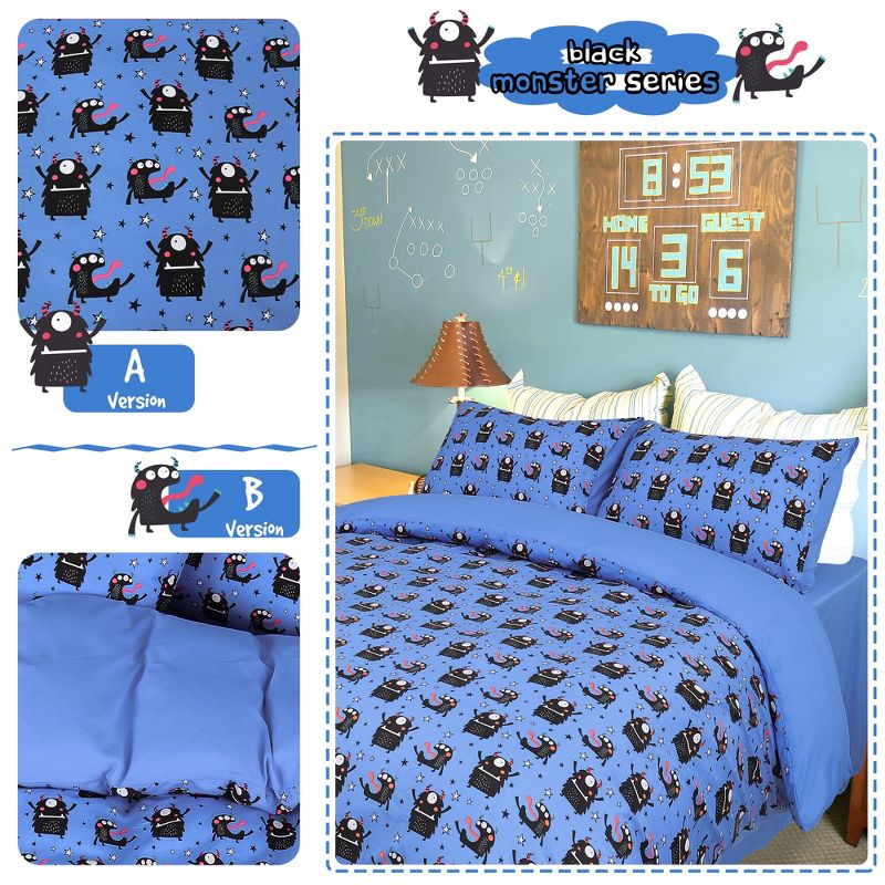 PiccoCasa Polyester Microfiber Monster Pattern Soft Removable Duvet Cover Sets with 2 Pillowcases 5 Pcs, 3 of 8