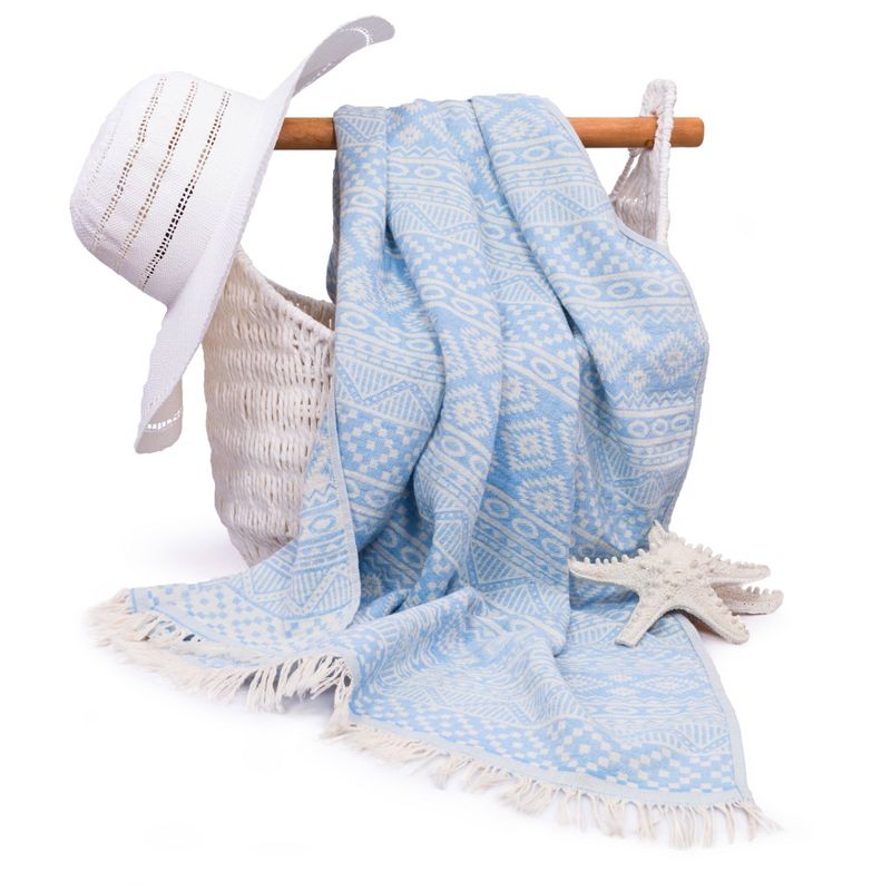 2pc Turkish Cotton Sea Breeze Pestemal Beach Towel Sky Blue - Linum Home Textiles, 3 of 7
