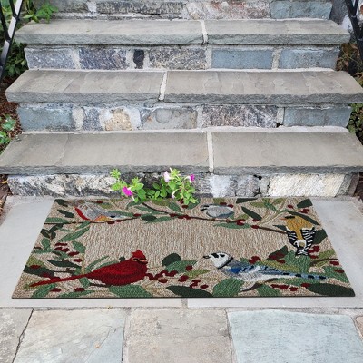 Whimsical Garden Birds Handmade Outdoor Rug 20"x30"