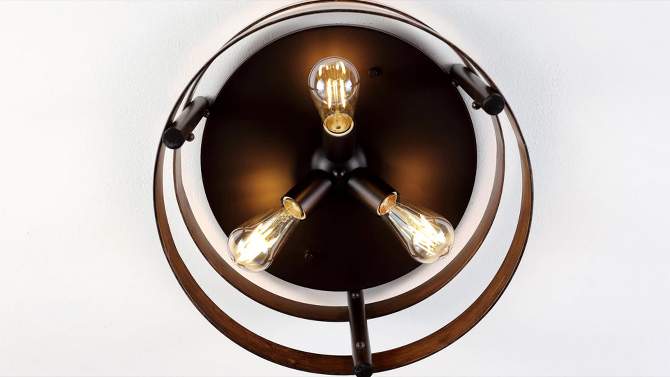 16&#34; 3-Light Cooper Farmhouse Industrial Iron LED Flush Mount Brown Wood Finished/Oil Rubbed Bronze - JONATHAN Y, 2 of 10, play video