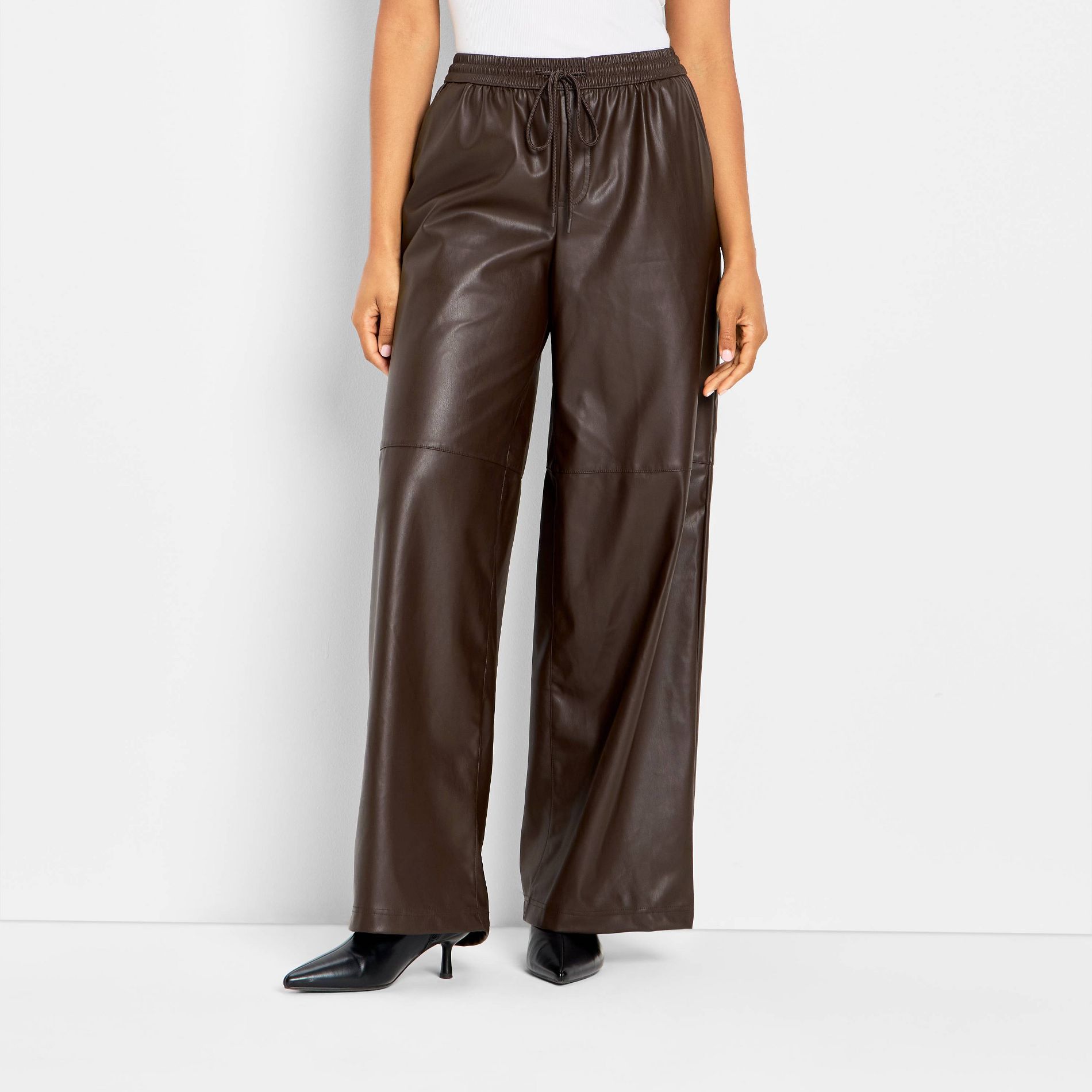 Women's Mid-Rise Wide Leg Faux Leather Pull-On Pants - Future Collective Brown