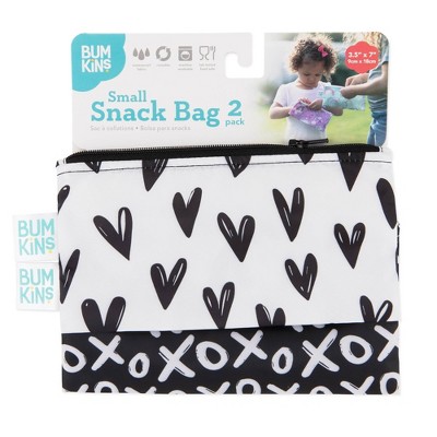Bumkins Reusable Snack Bag 2pk - Hearts/XOXO: Nylon, 7" x 7"