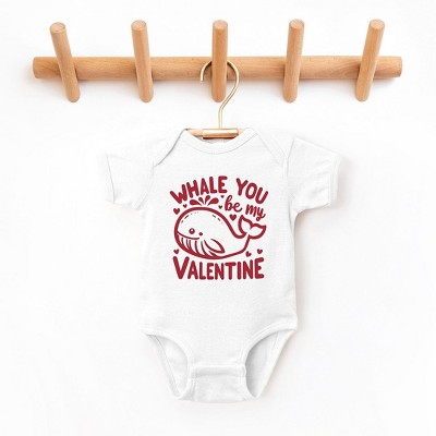 The Juniper Shop Valentines Whale Baby Bodysuit - Newborn - White
