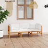 vidaXL Solid Teak Wood 3-Seater Patio Sofa with Cream Cushions, Weather-Resistant Outdoor Lounge Set - Perfect for Garden, Terrace, Villa - 2 of 4