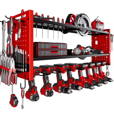 Hausource 3-Tier Power Tool Organizer Shelving Heavy Duty Storage Rack, Red