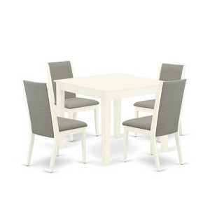 5-Piece Linen White Finish Solid Wood Top - Rectangular Dining Room Set with High Back - Seats 4 - 1 of 4