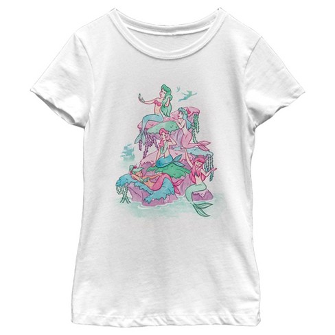 Girl's Peter Pan Watercolor Mermaids T-shirt - White - X Large : Target