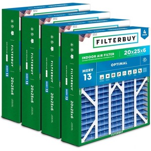 Filterbuy 20x25x6 Air Filter (4-Pack), Pleated MERV 13 Health Defense HVAC AC Furnace Air Filters for Aprilaire Space-Gard 201 / 2200 / 2250 & Lennox - 1 of 4