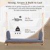 Outdoor Swing Chair with 2 Person Seating, Acacia Wood Hanging Chair Porch Swing Bench w/ Cushion, 2 Pillows & Hemp Ropes for Garden Backyard, White - 3 of 4