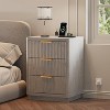 Set of 2 Fluted Farmhouse Nightstands with Charging Station, Modern Mid-Century Bedroom Bedside Tables, 1-Drawer Nightstands with Metal Handles - 2 of 4