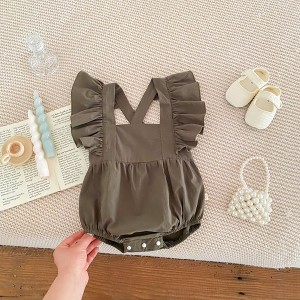 MyKids-USA Summer Baby Girls Solid Color Square Neck Onesie - 1 of 4