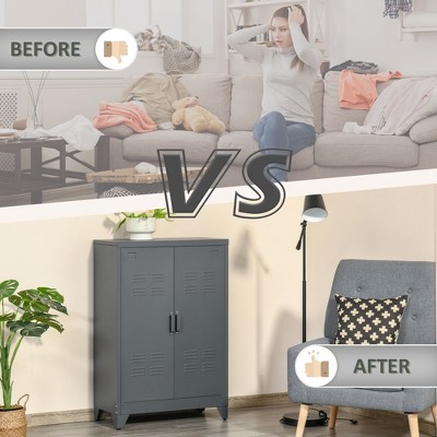 Industrial Grey Steel Office Storage Cabinet with Adjustable Shelving