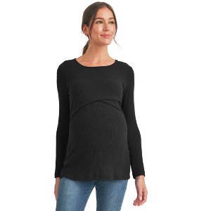 Hello Miz Women's Ribbed Long Sleeve Round Neck Maternity Nursing Top - 1 of 4