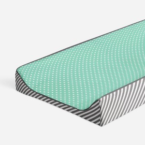 Bacati - Love Gray/Mint Pin Dots Changing Pad Cover - 1 of 4