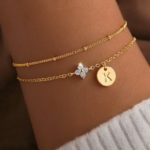 Turandoss 18K Gold Initial Bracelets for Women Girls - Dainty Layered Letter Charm Bracelet, Zircon Link Bracelet, Christmas Gifts for Women Girls - 1 of 4