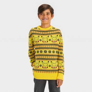 Boys' Pokemon Pikachu Holiday Fair Isle Pullover Sweater - Yellow