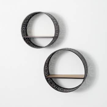 Sullivans Perforated Metal Round Shelf Set of 2, 15.75"H & 14"H Black