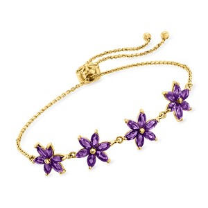Ross-Simons 3.50 ct. t.w. Amethyst Flower Bolo Bracelet in 18kt Gold Over Sterling Size - 1 of 4