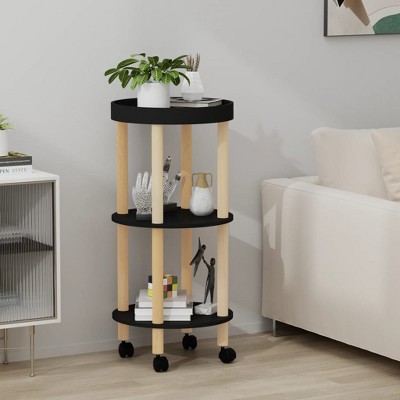 vidaXL 3-tier Trolley Black 15 in.x15 in.x32.3 in. Engineered Wood&Solid Wood Pine
