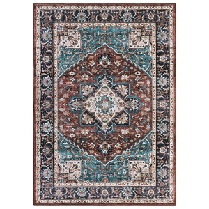 Washable Vintage Rug Non Slip Low Pile Rug Soft Throw Floor Cover Foldable Indoor Carpet for Living Room Bedroom Playroom Nursery - 1 of 4