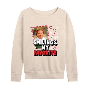 Women's - ELF - Christmas Smilings My Favorite Lightweight French Terry Wide Neck Long Sleeve Shirt - 1 of 4