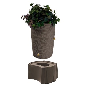 Good Ideas Impressions 50 Gallon Palm Trunk Rain Saver Barrel with 2 Spigots and Rain Wizard Universal Rain Barrel Stand, Adds Room for Buckets, Oak - 1 of 4