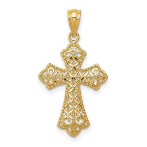 Black Bow Jewelry 14k Yellow Gold Fleur de Lis Filigree Cross Pendant, 15 x 28mm - 1 of 4
