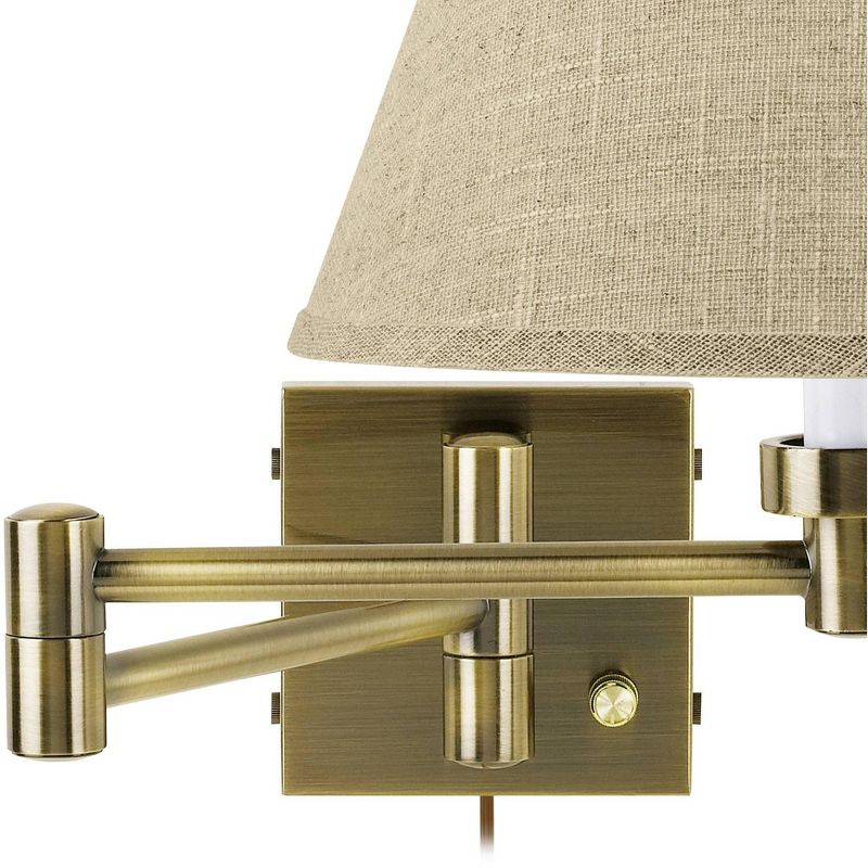 Barnes and Ivy Modern Swing Arm Wall Lamps Set of 2 Antique Brass Plug-In Light Fixture Fine Burlap Empire for Bedroom Living Room, 2 of 4