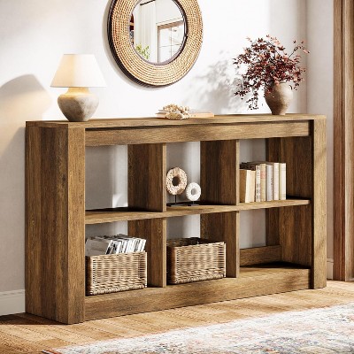Tribesigns 55.12"Farmhouse Console Table, Rectangular Sofa Table Behind The Couch with Storage, for Hallway, Entrance, Living Room, Rustic Brown