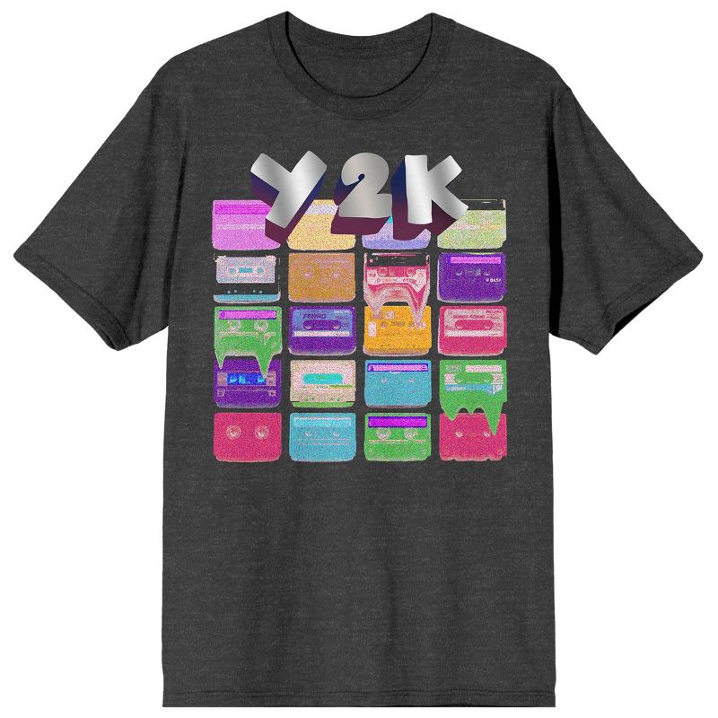 2K Tech Y2K Cassette Tapes Crew Neck Short Sleeve Charcoal Heather Men's T-shirt, 1 of 4