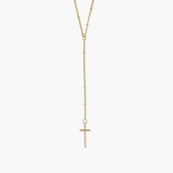sanctuaire Beaded Rosary Cross Necklace Gold