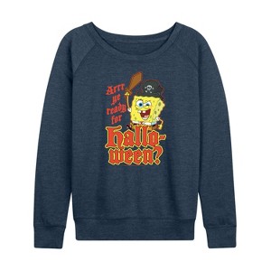 Women's - SpongeBob SquarePants - Arrr Ye Ready For Halloween Lightweight French Terry Wide Neck Long Sleeve Shirt - 1 of 4