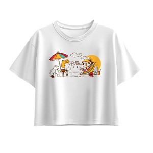 Girls' - Peanuts - Girls Beach Day Short Sleeve Boxy Graphic T-Shirt - 1 of 3