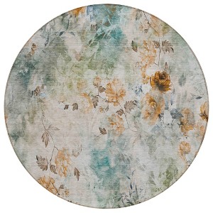 Teal Blue And Green Floral Washable Indoor Outdoor Area Rug - 1 of 4